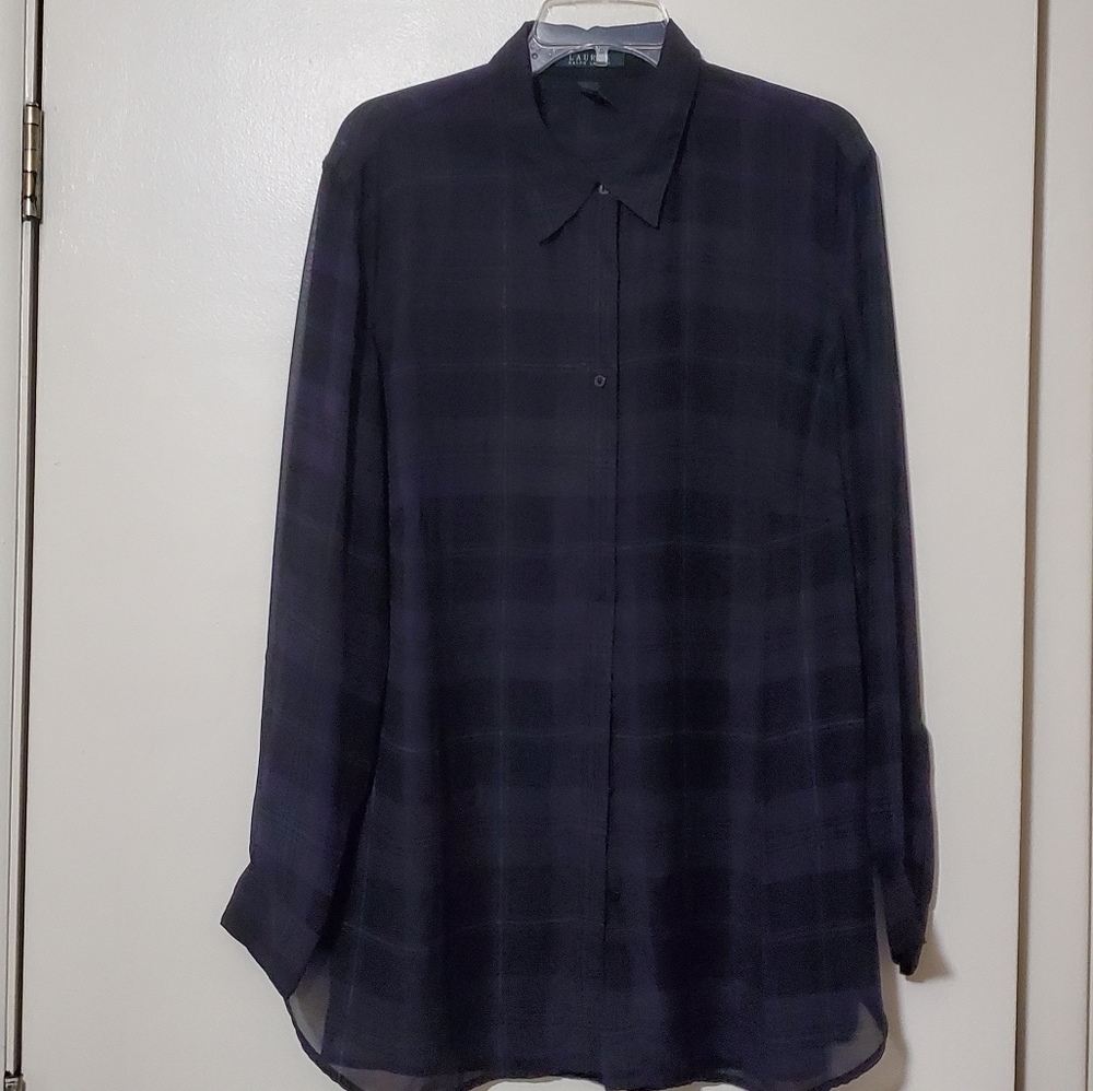Lauren Ralph Lauren Sheer Plaid Button Down Tunic